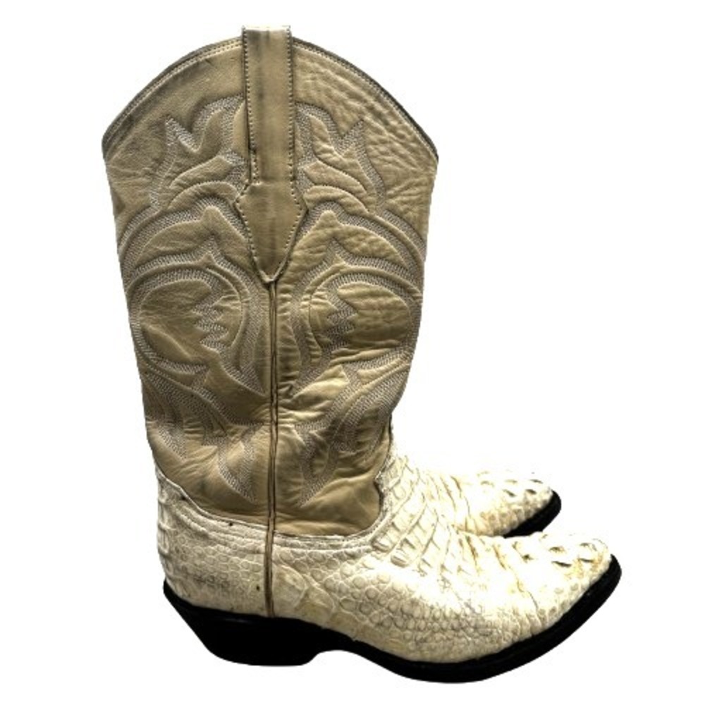 Max Leather Genuine‎ White Bone Caiman Tail Cowboy Boots Men's 7.5 EE Exotic USA